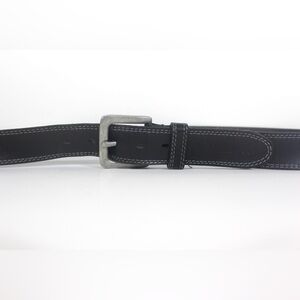 Timberland Pro 48 Genuine Black Leather Grey Topstitching Belt Silver Buckle